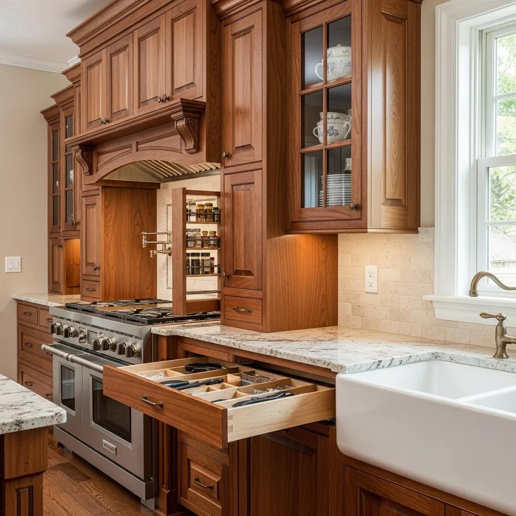Custom cabinetry showcasing craftsmanship and storage solutions in a kitchen