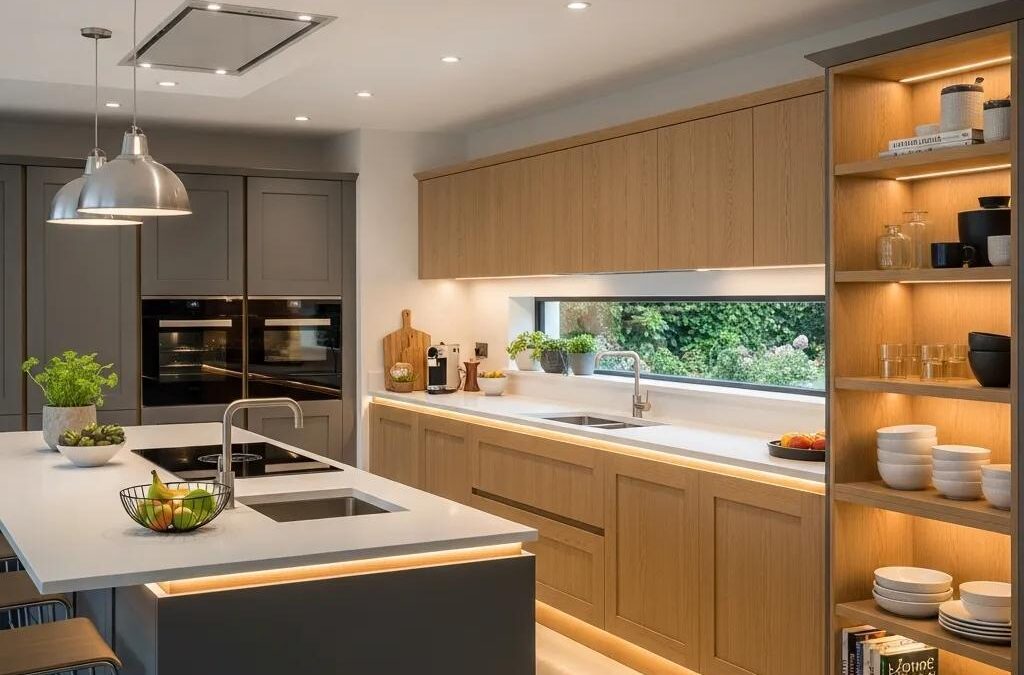 Custom kitchen cabinets in a modern kitchen design, showcasing elegance and functionality